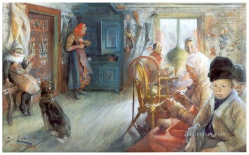 peasant interior in winter 1890 Carl Larsson Oil Paintings